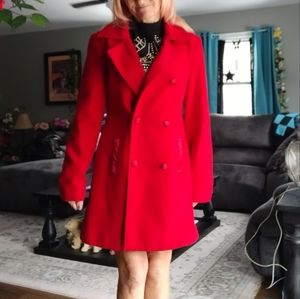 Bright red wool blend coat